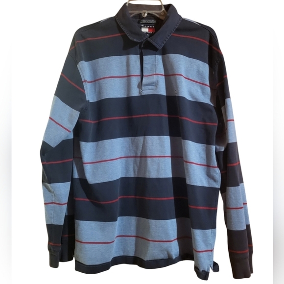 Vintage 90s Tommy Hilfiger Long Sleeve Collared Rugby Shirt XL - Picture 1 of 6
